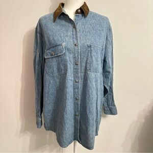 Denim Button Down Shirt with Brown Collar